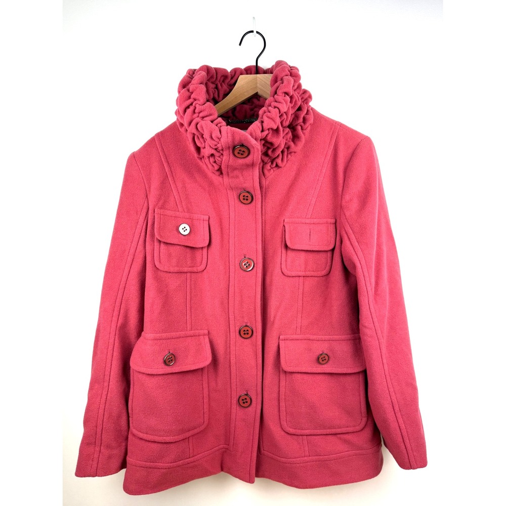 Perry Ellis Portfolio‎ Pink Wool Blend Jacket with Ruffle Collar